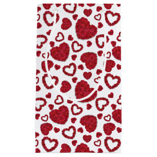 Hearts Red Roses Pattern Minimalist Valentine's Small Gift Bag