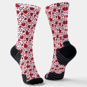 Hearts Red Roses Pattern Minimalist Valentine's Socks