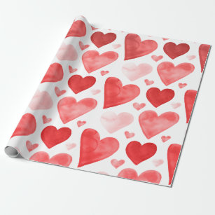 Hearts - Red Watercolor Hearts Wrapping Paper