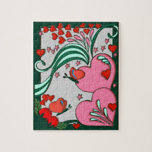 Hearts Retro 60s Design Jigsaw Puzzle