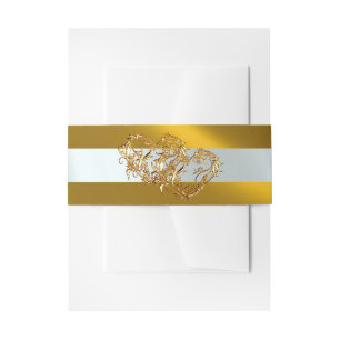 Hearts & Ribbon - Gold/Gold Invitation Belly Band