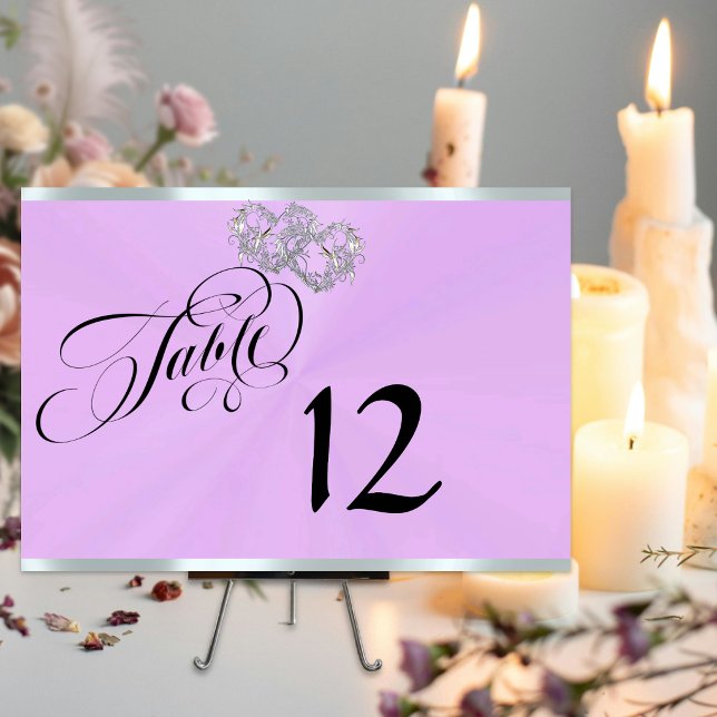 Hearts & Ribbon - Lavender/Silver Table Number (Creator Uploaded)