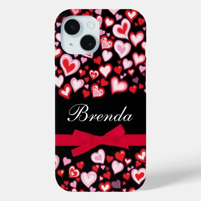 Hearts ribbon red pink and black name Case-Mate iPhone case (Back)