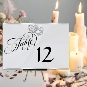 Hearts & Ribbon - Silver Pearl/Silver Table Number