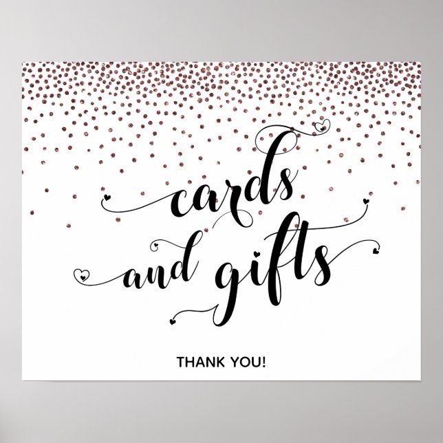 Hearts & Rose Gold, Cards and Gifts Reception Sign (Front)