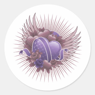 Hearts Roses and Wings Classic Round Sticker