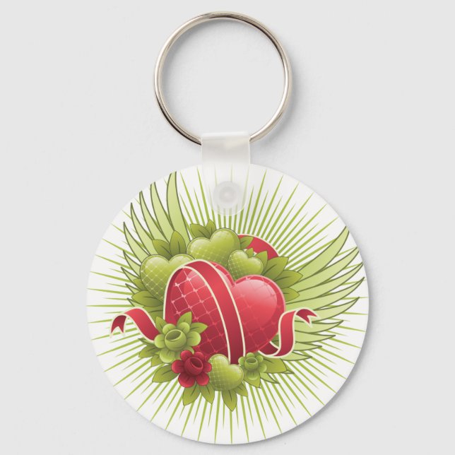 Hearts Roses and Wings Key Ring (Front)