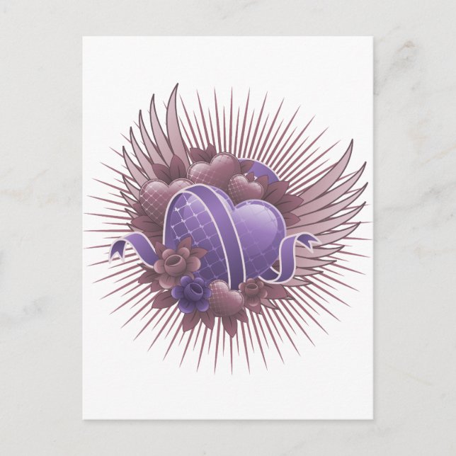 Hearts Roses and Wings Postcard (Front)