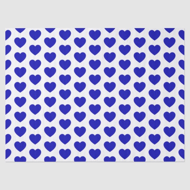 Hearts, Royal Blue on White Tissue Paper (Front)