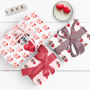 Hearts Saint Bernard Dog Lover Valentines Gift Wrapping Paper Sheet