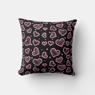 Hearts Seamless Pattern on Black Background Cushion