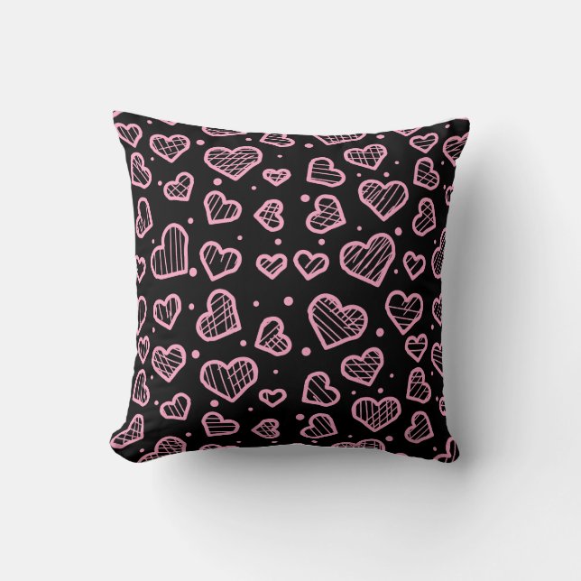 Hearts Seamless Pattern on Black Background Cushion (Front)