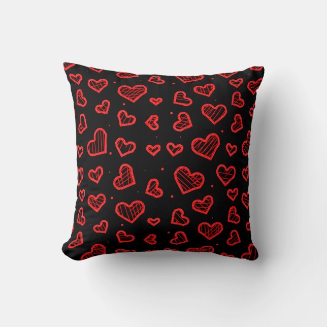 Hearts Seamless Pattern on Black Background Cushion (Front)