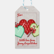 Hearts sewing needle seamstress Christmas tag