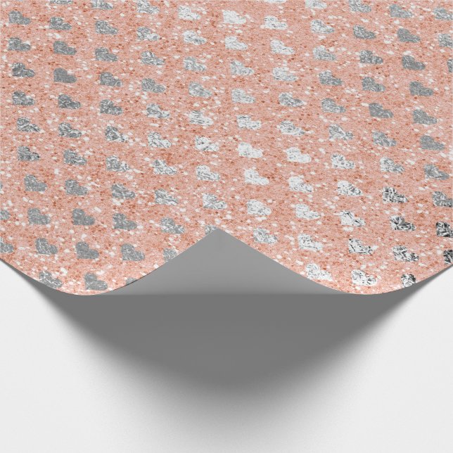 Hearts Silver Peach Champaign Gold Glitter Wrapping Paper (Corner)