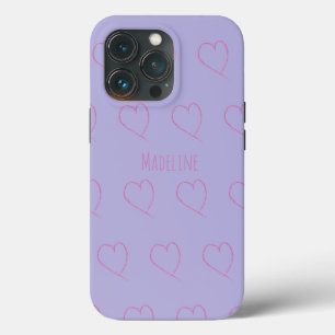 Hearts Simple Hand Drawn Scribble Pink Purple iPhone 13 Pro Case