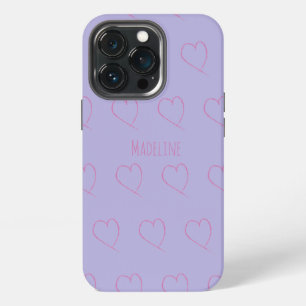 Hearts Simple Hand Drawn Scribble Pink Purple iPhone 13 Pro Case
