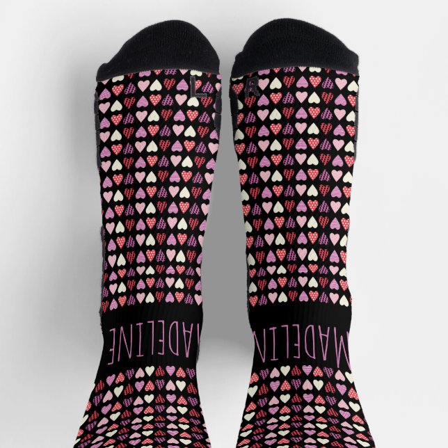 Hearts Simple Hand Drawn Valentine's Day Pattern Socks (Top)