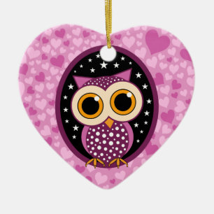 hearts, stars and owl ceramic ornament