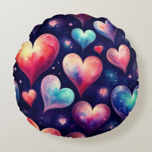 Hearts Stars Valentine Galaxy Round Cushion