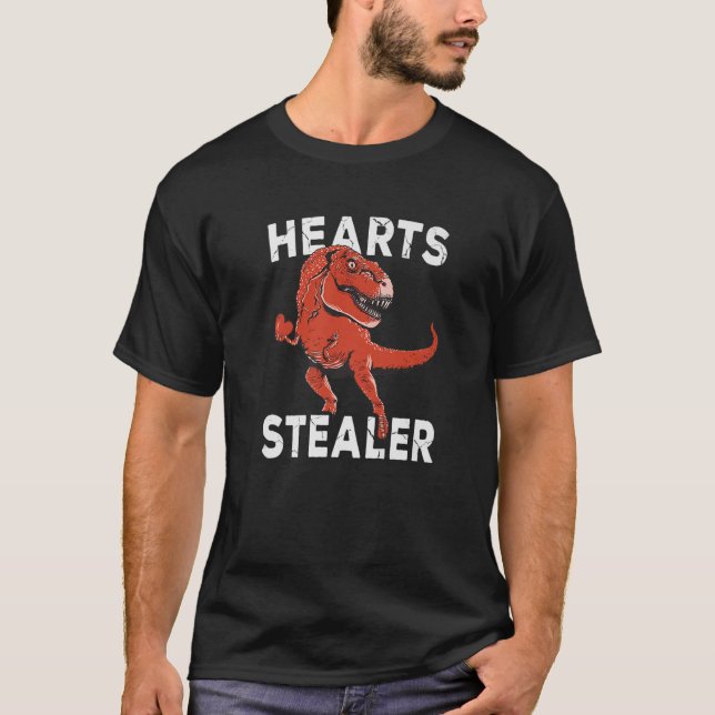Hearts Stealer Funny Trex Valentines Day 2021 Red T-Shirt (Front)