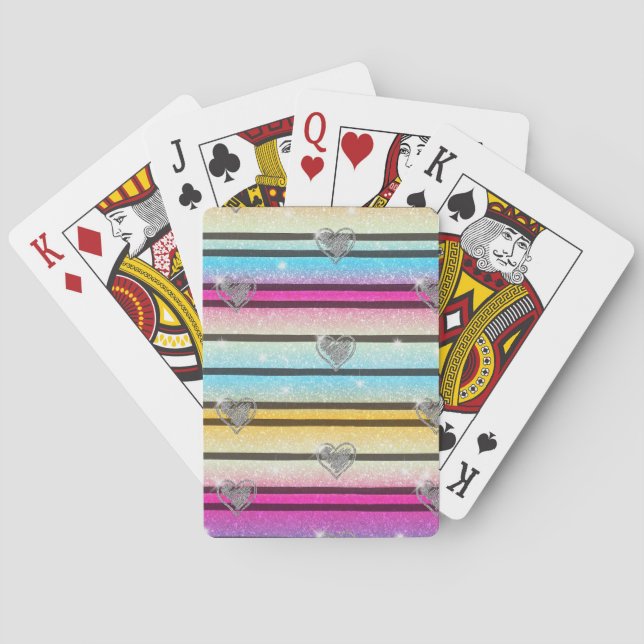 Hearts, Stripes and Sparkles Playing Cards (Back)