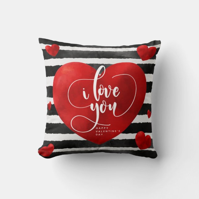Hearts & Stripes I Love You Valentine's Day Pillow (Front)