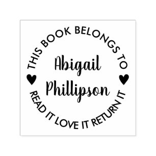 Hearts This Book Belongs To Name In Script Self-inking Stamp