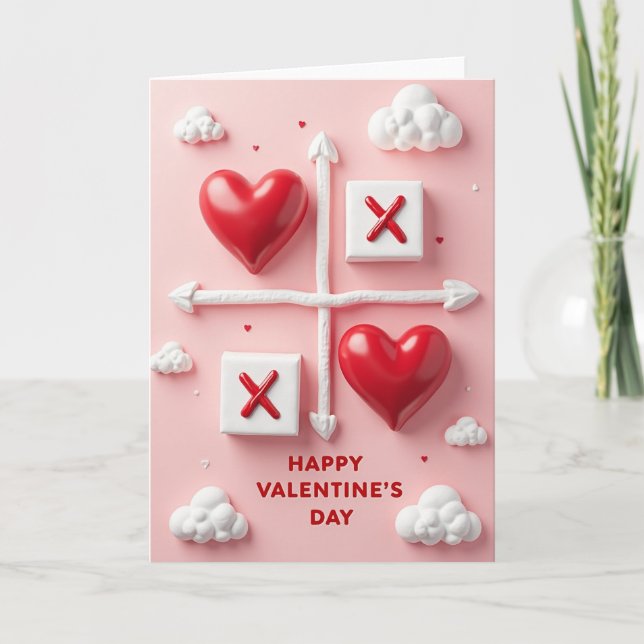 Hearts Tic Tac Toe Valentines Card (Front)