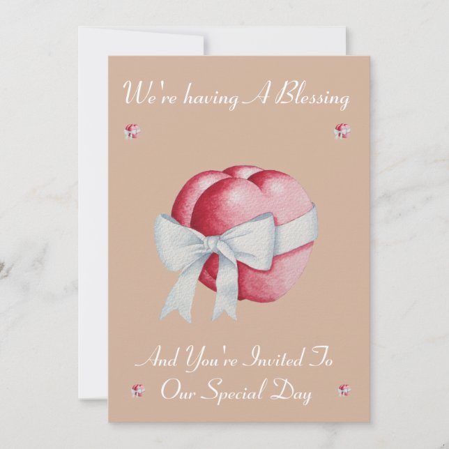 hearts tied with white ribbon wedding blessing invitation (Front)
