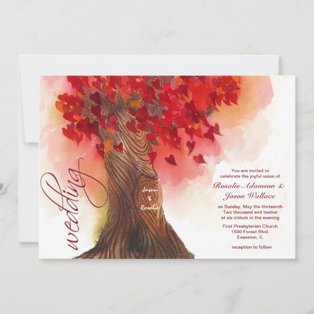hearts tree wedding invitation (Front)