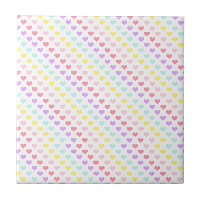 Hearts Unicorn Rainbow Colours Valentines Day Ceramic Tile (Front)