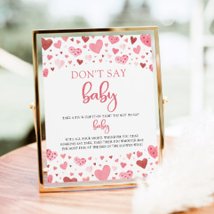 Hearts Valentine Don't Say Baby Baby Shower Game Poster