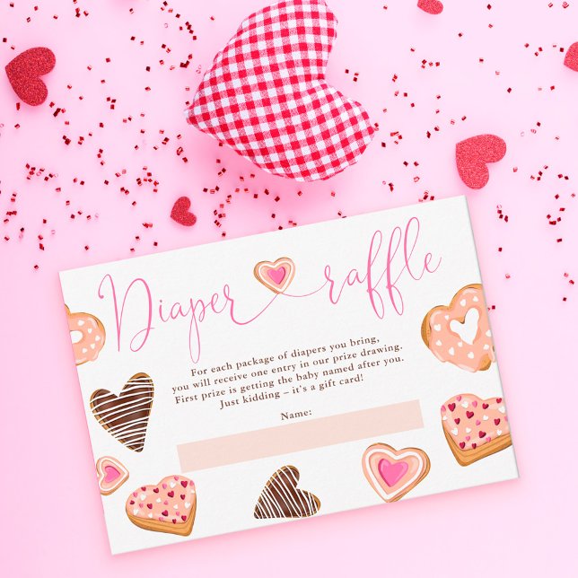 Hearts valentine doughnuts diaper raffle baby show enclosure card (Creator Uploaded)