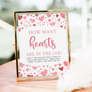 Hearts Valentine How Many Hearts Baby Shower Game Poster