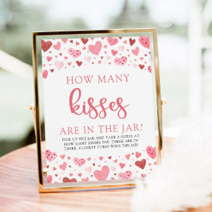 Hearts Valentine How Many Kisses Baby Shower Game Poster