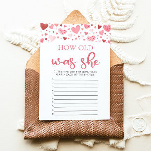 Hearts Valentine How Old Was She Baby Shower Game Invitation