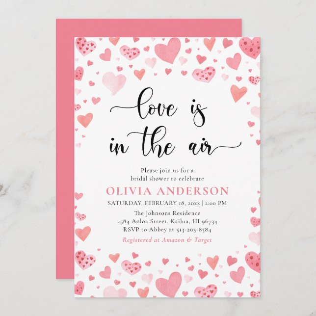 Hearts Valentine Love is in the Air Bridal Shower Invitation (Front/Back)