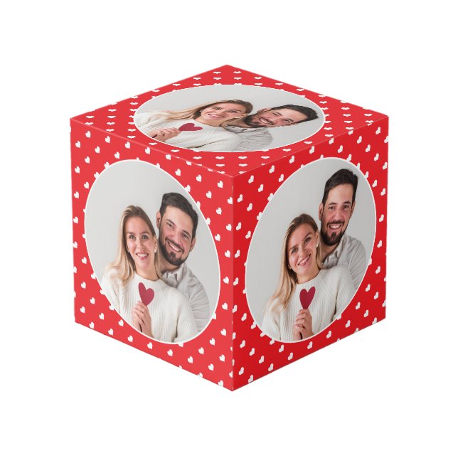 Hearts Valentine’s Day Modern Love Pattern Photo Cube (Front Angled)