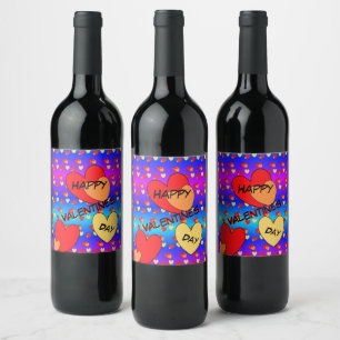 Hearts Valentines Day Cust. BG Colour Wine Labels