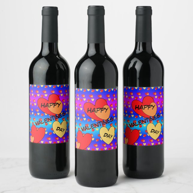 Hearts Valentines Day Cust. BG Colour Wine Labels (Bottles)