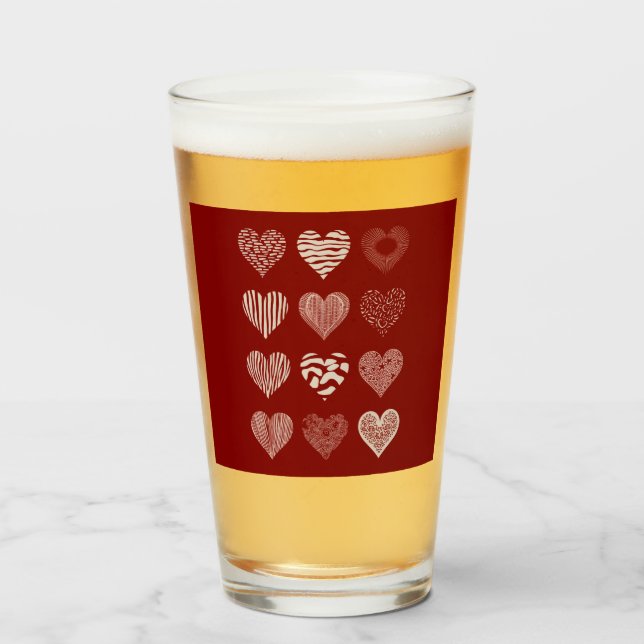 Hearts Valentine's Day Nine Hearts Valentine Love Glass (Front Filled)