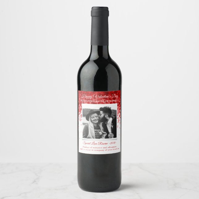 Hearts Valentines Day Photo Wine Label (Front)