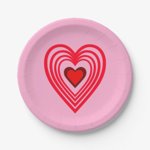 Hearts Valentine's Day Pink Red Love 4Robin Paper Plate
