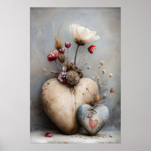 Hearts Valentines Day print, Flowers Romantic Boho Poster