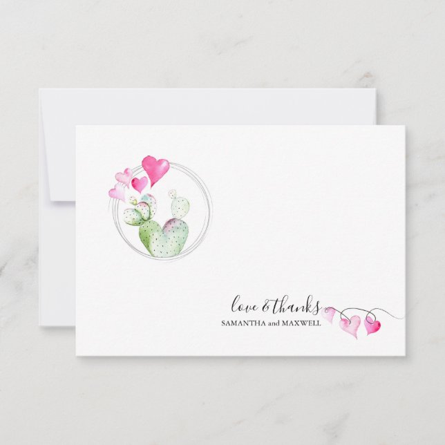 Hearts Valentines Day Thank You Card Cactus (Front)