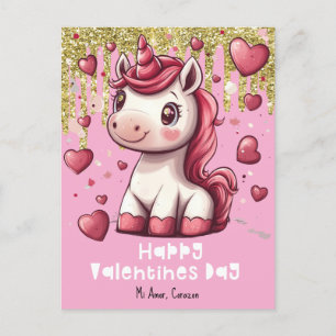 Hearts Valentines Day Unicorn Custom Name Postcard