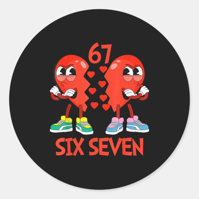 Hearts Valentines Funny Six Seven 6 7 Meme Gen Alp Classic Round Sticker (Front)