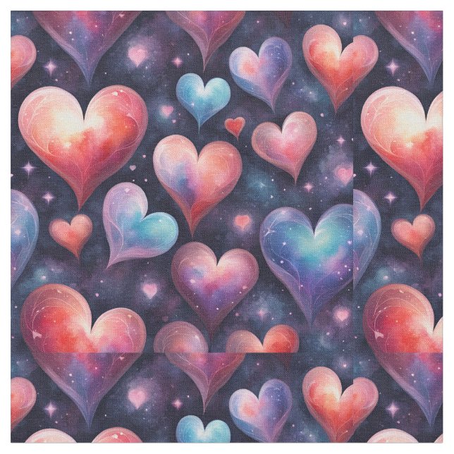 Hearts Watercolor Art  Fabric (Close Up)