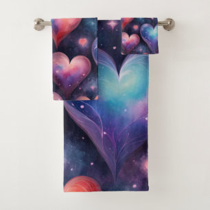 Hearts Watercolor Valentine Art Bath Towel Set